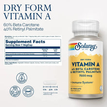 Solaray Dry Form Vitamin A 25,000 IU | Healthy Skin & Eyes, Antioxidant Activity & Immune System Function | 60 VegCaps Solaray