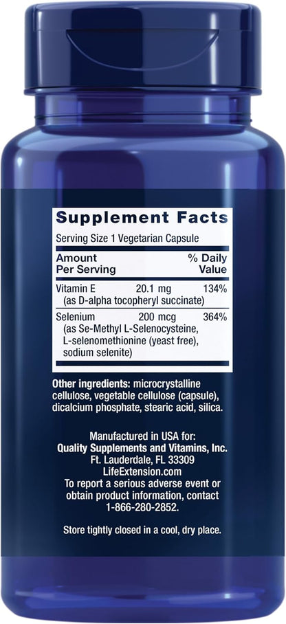 Life Extension Super Selenium Complex with Vitamin E – Cellular Health & Longevity Support – Gluten-Free, Non-GMO, Vegetarian –100 Capsules