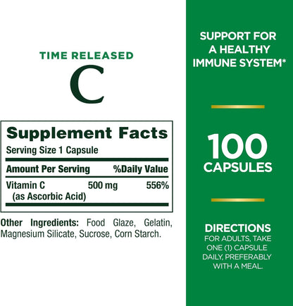 Nature's Bounty Time Released Vitamin C, 500mg, 100 Capsules