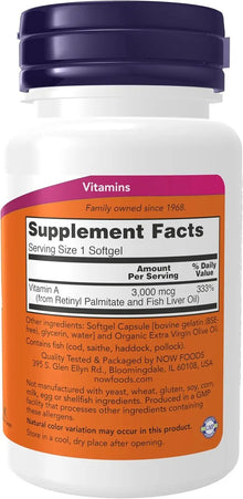 NOW Supplements, Vitamin A 10,000 IU, Eye Health*, Essential Nutrition, 100 Softgels NOW