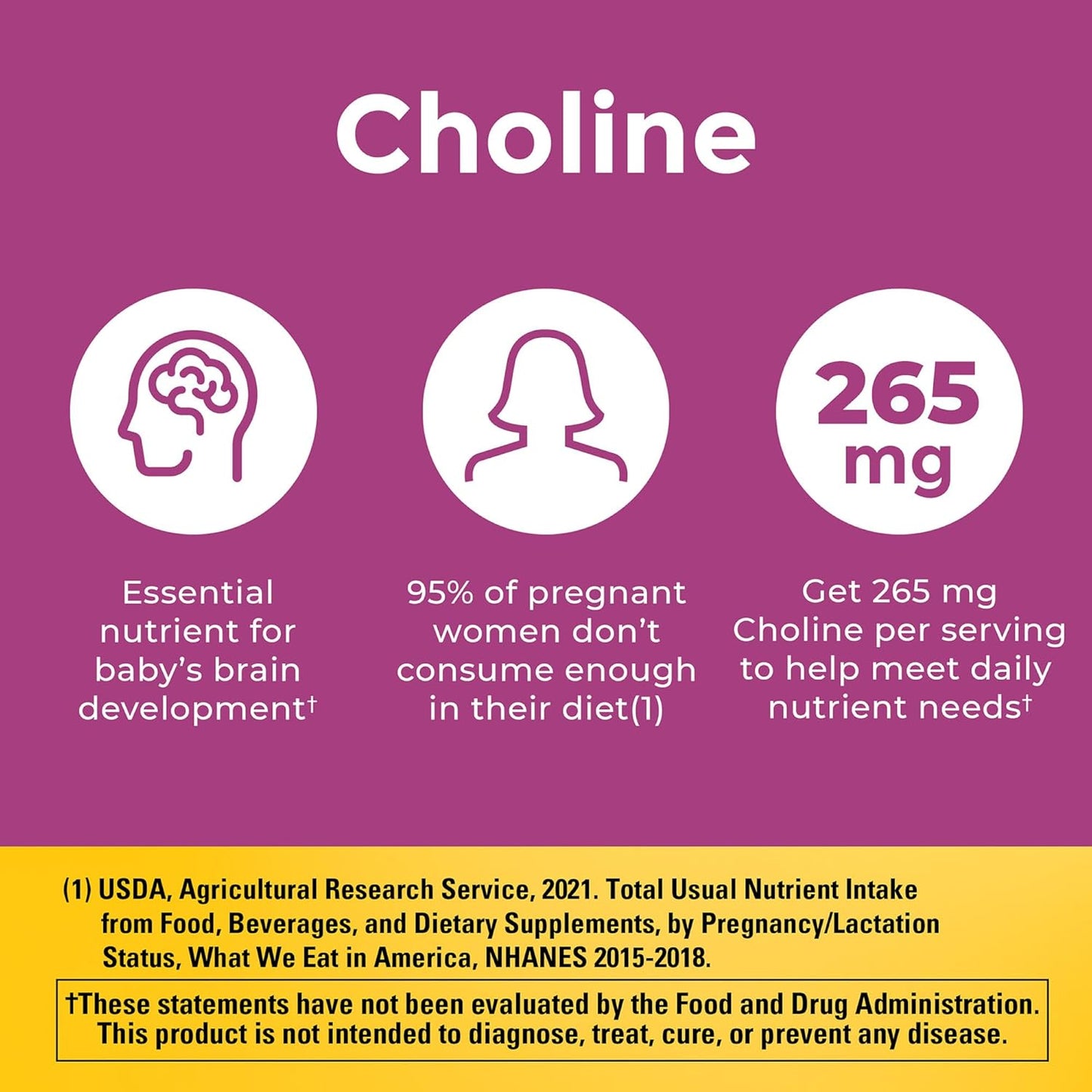 Nature Made Prenatal Vitamin + Choline Capsules, Folic Acid + DHA + Choline, 60 Softgels