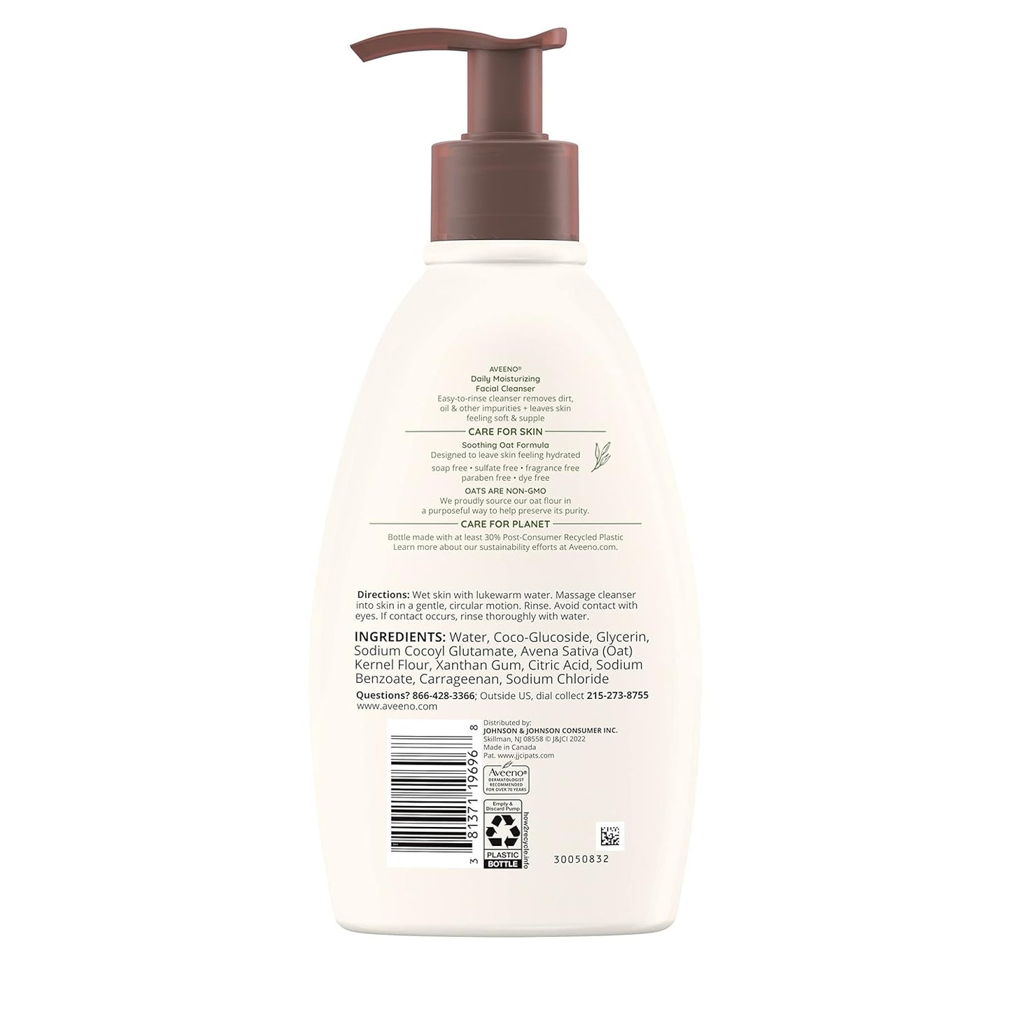 Aveeno Daily Moisturizing Face Cleanser with Soothing Oat, Easy-to-Rinse Cleanser Removes Dirt, Oil & Other Impurities & Leaves Skin Feeling Soft & Supple, Fragrance-Free, 12 fl. oz