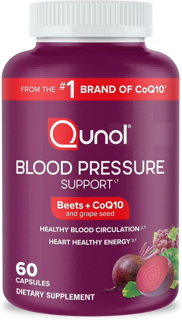 Qunol Blood Pressure Support, 3 in 1 Beets + CoQ10 + Grape Seed Extract, 60 Count Qunol