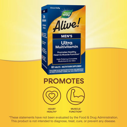 Nature’s Way Alive! Men’s Ultra Potency Complete Multivitamin, High Potency B-Vitamins, Energy Metabolism*, Food-Based Blends, 60 Tablets