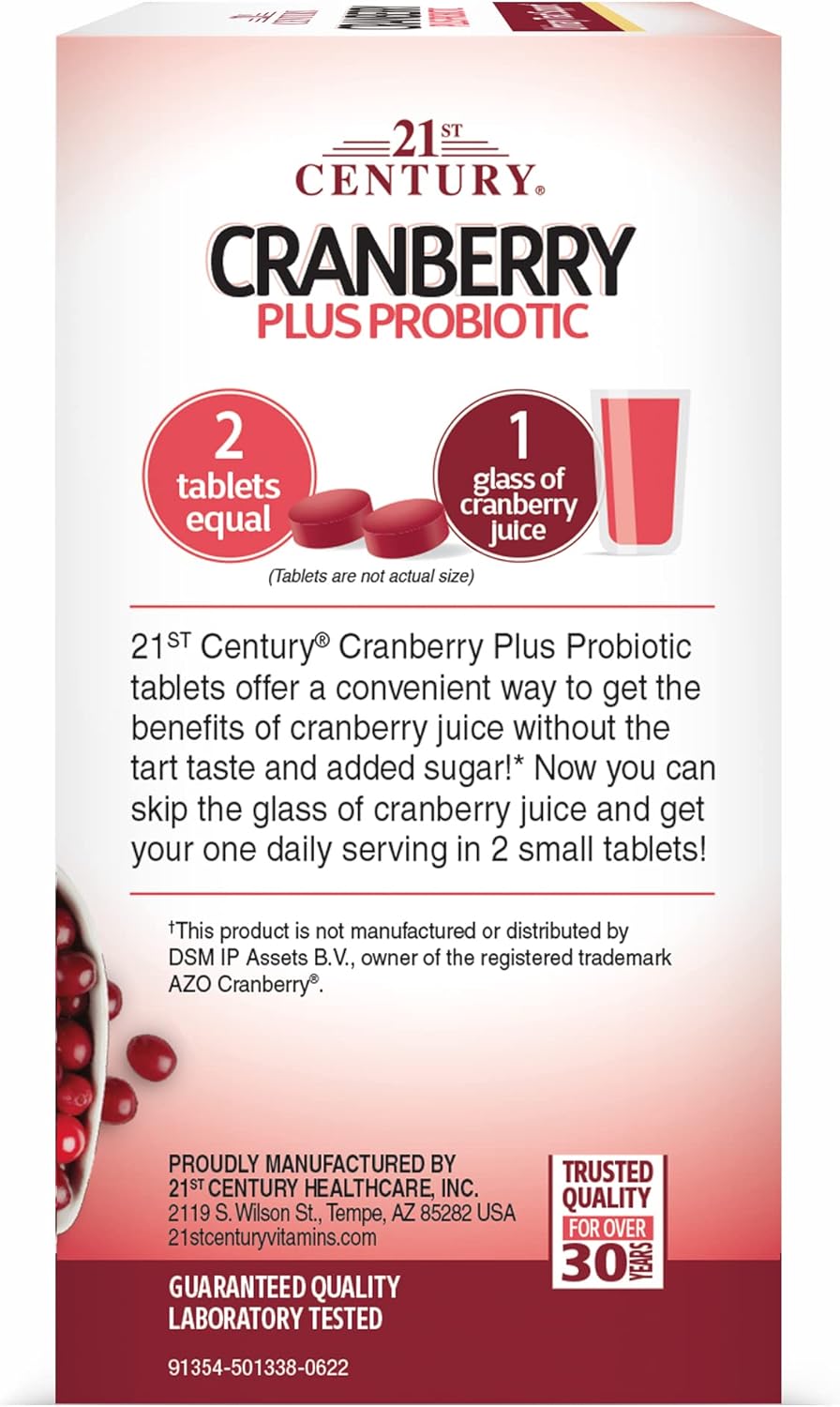 21st Century Cranberry Plus Probiotic Tablets, 60 Count