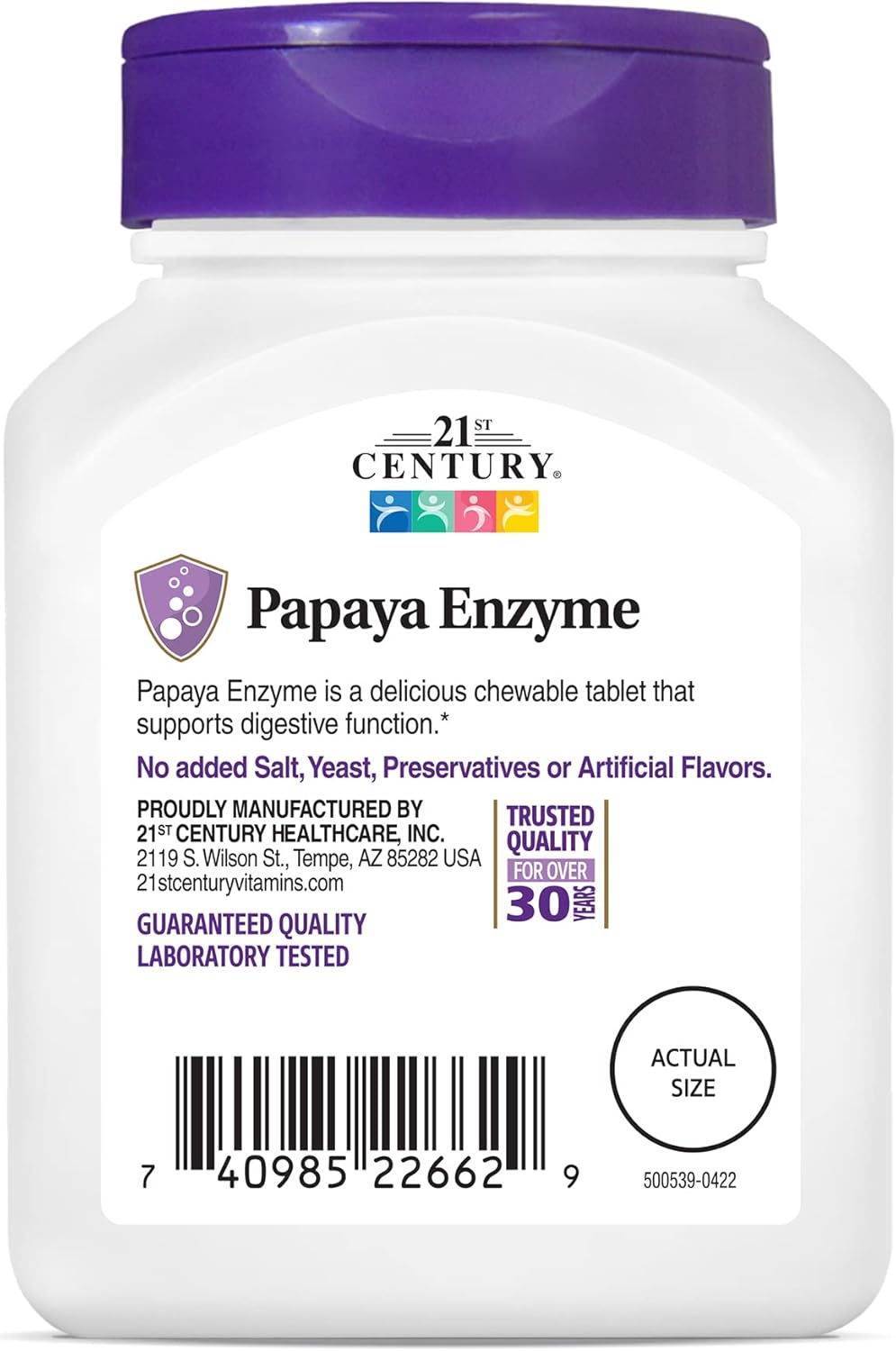 21st Century Papaya Enzyme Chewable Tablets, Tropical, 100 Count