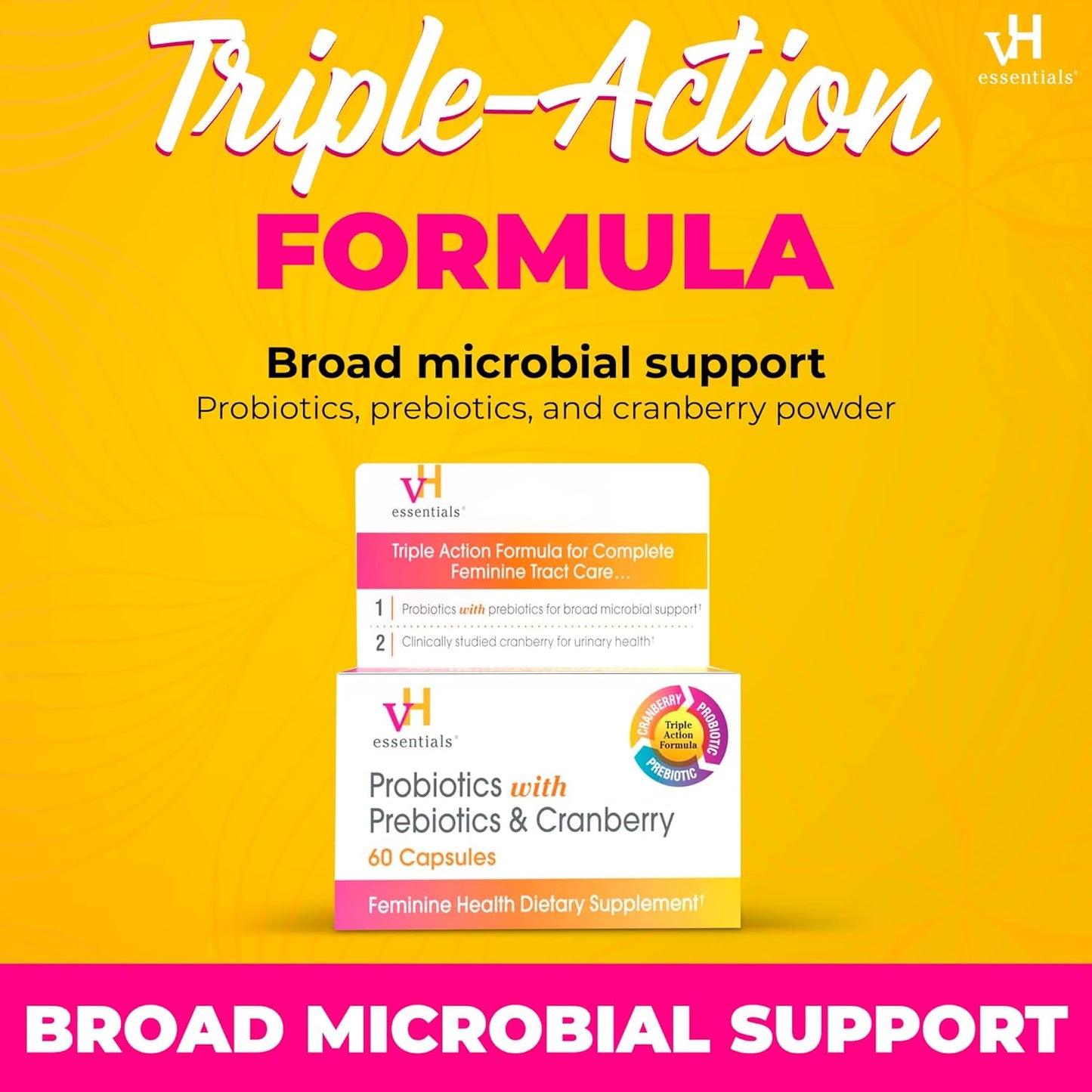 vH essentials Probiotics with Prebiotics and Cranberry Feminine Health Supplement - 60 Capsules VH Essential