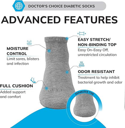 Doctor's Choice Diabetic Socks for Men, Seamless Socks with Non Binding Top, 4 Pairs, Large 9-12 & X-Large 13-15