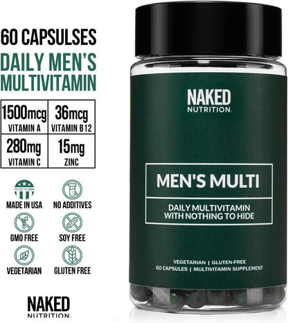 NAKED nutrition Multi – Daily Multivitamin for Men – A, C, E, Selenium, Zinc, Fruit and Super Green Extracts and More to Boost Immune Support – Gluten-Free and Vegetarian Daily Vitamins – 60 Capsules