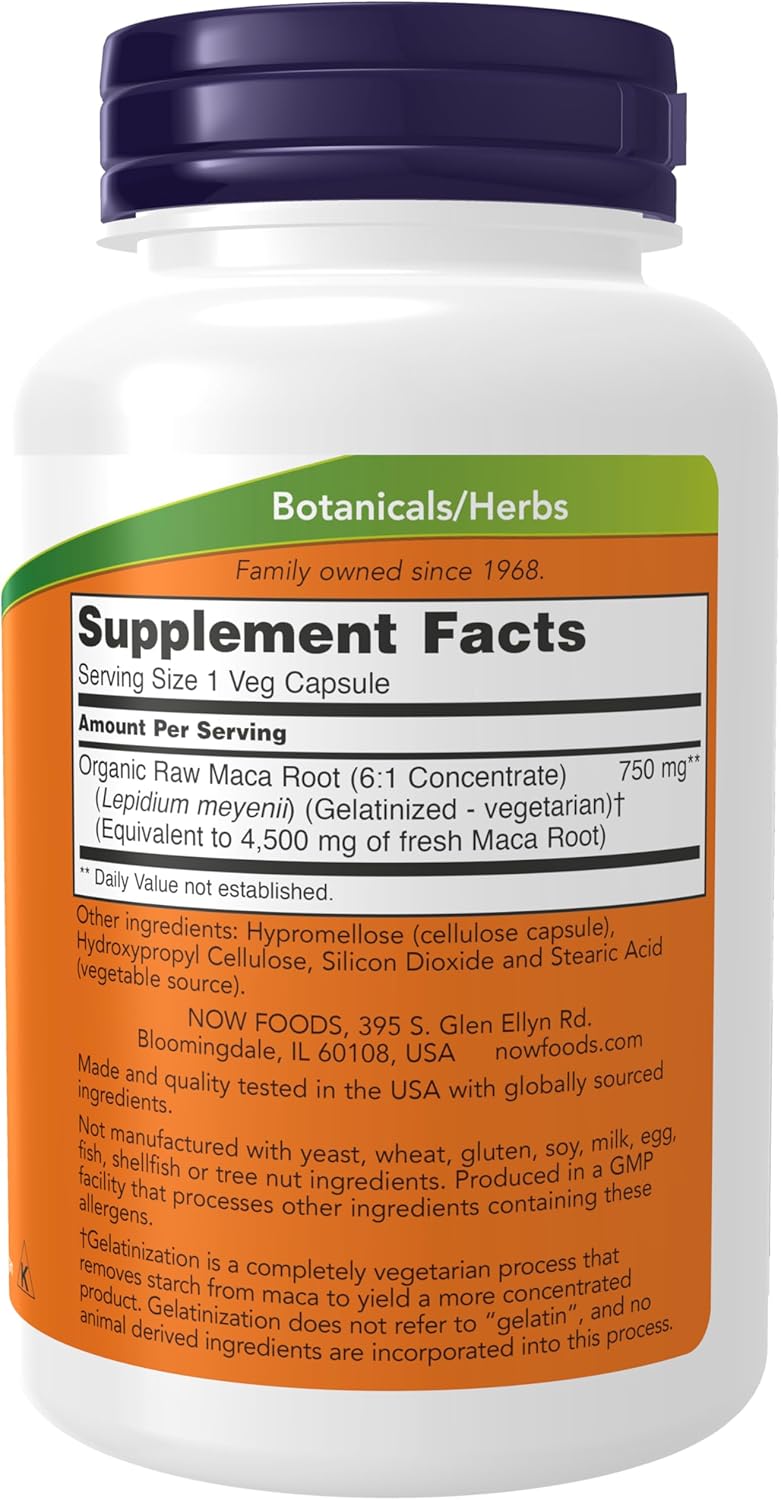 NOW Foods Supplements, Maca 750 mg Raw, 90 Veg Capsules