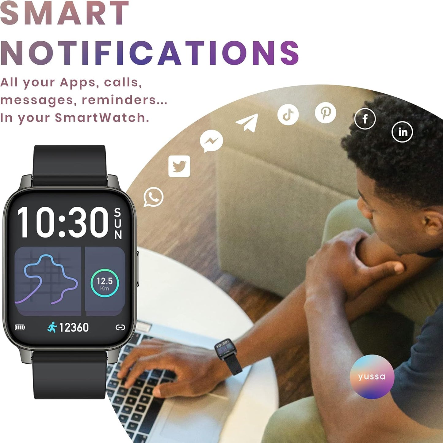 YUSSA Smart Watch | Latest Generation 2022 | Blood Pressure Monitor | Blood Oxygen SpO2 | Heart Rate | Sleep Monitor | IP67 Waterproof | Fitness Tracker