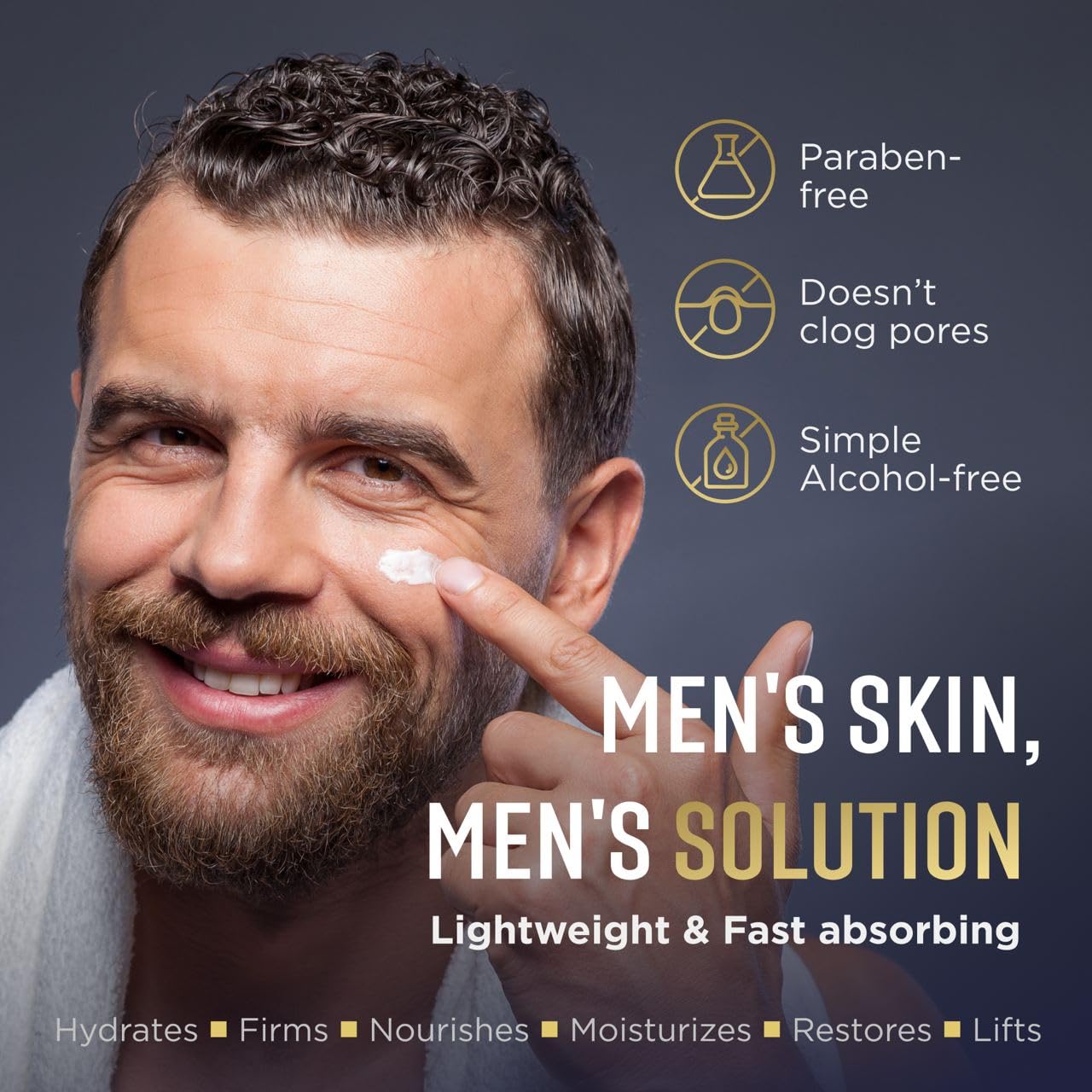 Face Moisturizer for Men - Firming & Restoring - Lightweight Hydrating & Anti-aging Cream - Day & Night Mens Skin care - Complex Hyaluronic 4D, Hydrolyzed Elastin, Vitamin C+E