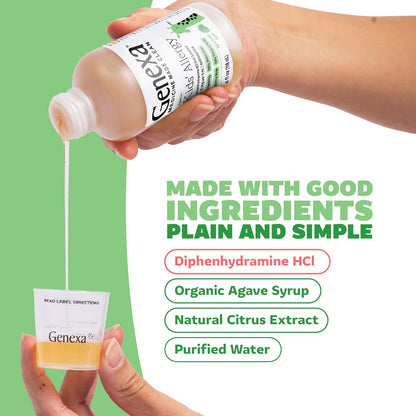 Genexa Kids' Liquid Allergy Medication - 4oz - Effective Antihistamine Medication for Children - Organic Agave Flavor - Certified Vegan, Gluten-Free.