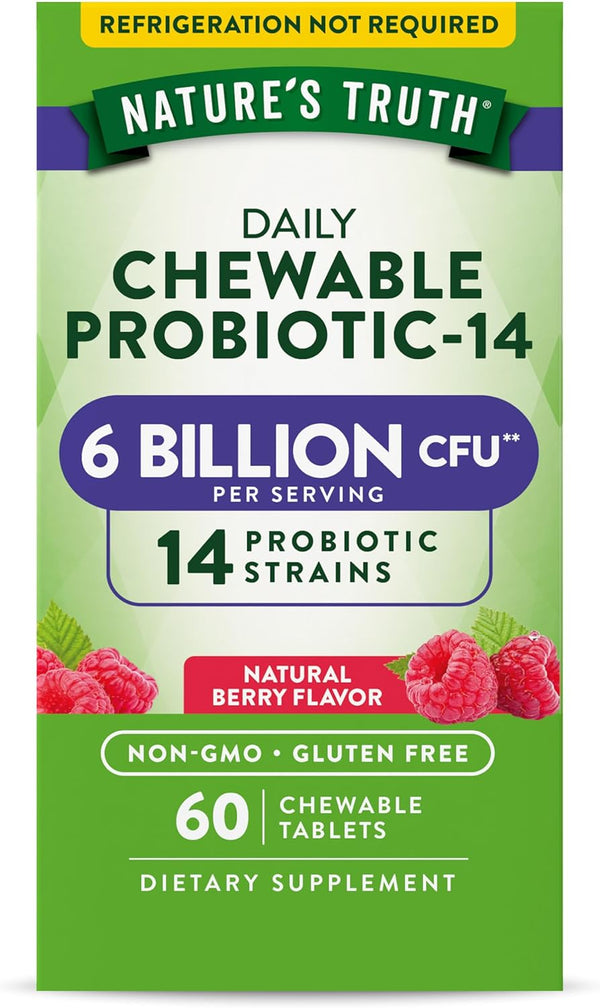 Nature's Truth Probiotic Chewable for Men and Women | 6 Billion CFU | 60 Count | 14 Strains | Berry Flavor | Non-GMO & Gluten Free Nature's Truth