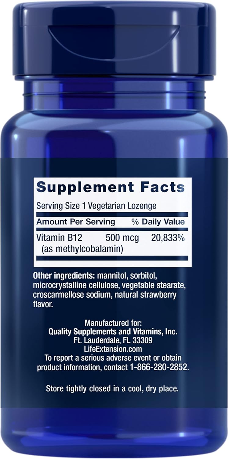 Life Extension Vitamin B12, Methylcobalamin, 500 mcg, 100 Vegetarian Lozenges