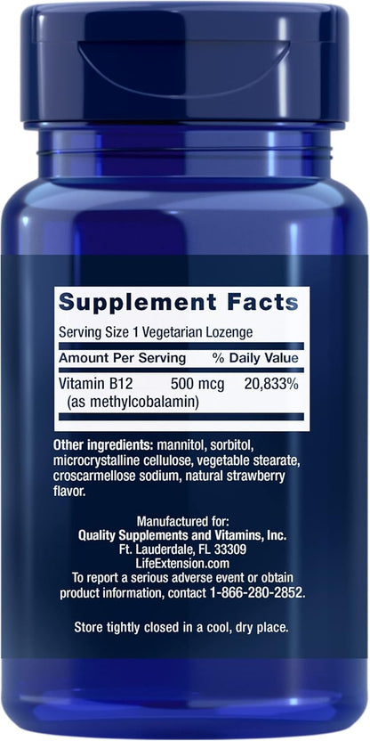 Life Extension Vitamin B12, Methylcobalamin, 500 mcg, 100 Vegetarian Lozenges