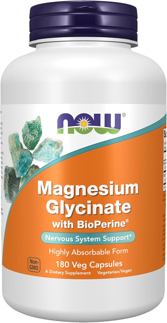 NOW Foods, Magnesium Glycinate With BioPerine®, 180 Veg Capsules