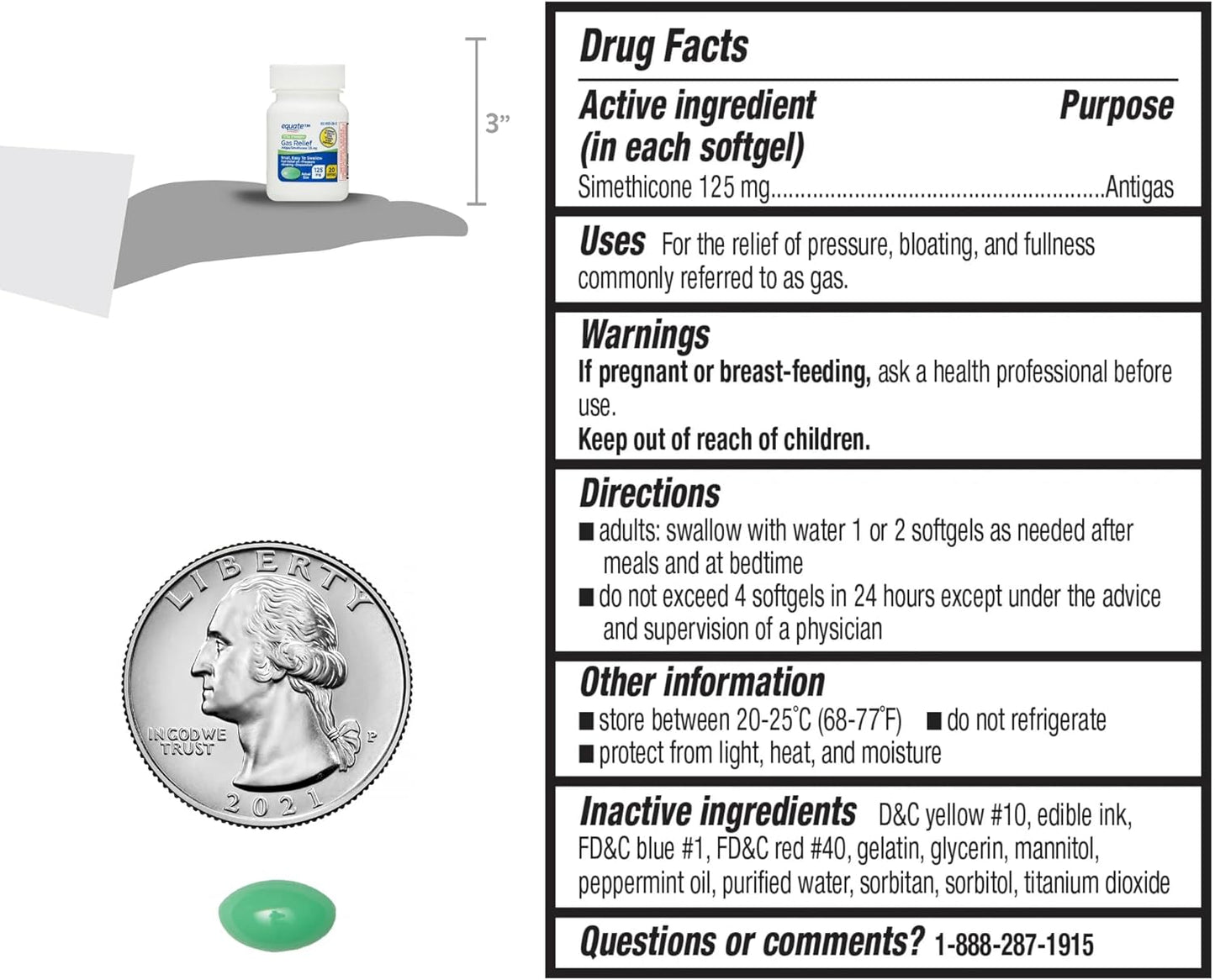 Equate Extra Strength Gas Relief Simethicone 125 mg Softgels, 20 Count