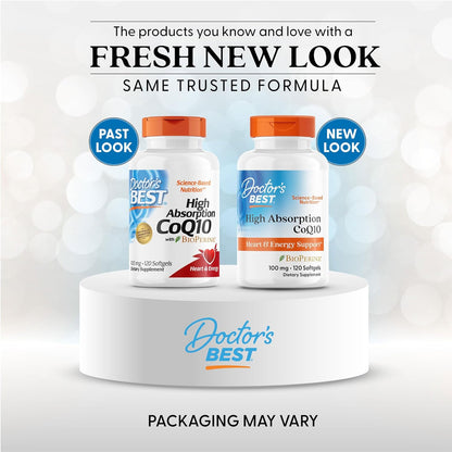 Doctor's Best High Absorption CoQ10 with BioPerine, Gluten Free, Naturally Fermented, Heart Health, Energy Production, 100 mg, 120