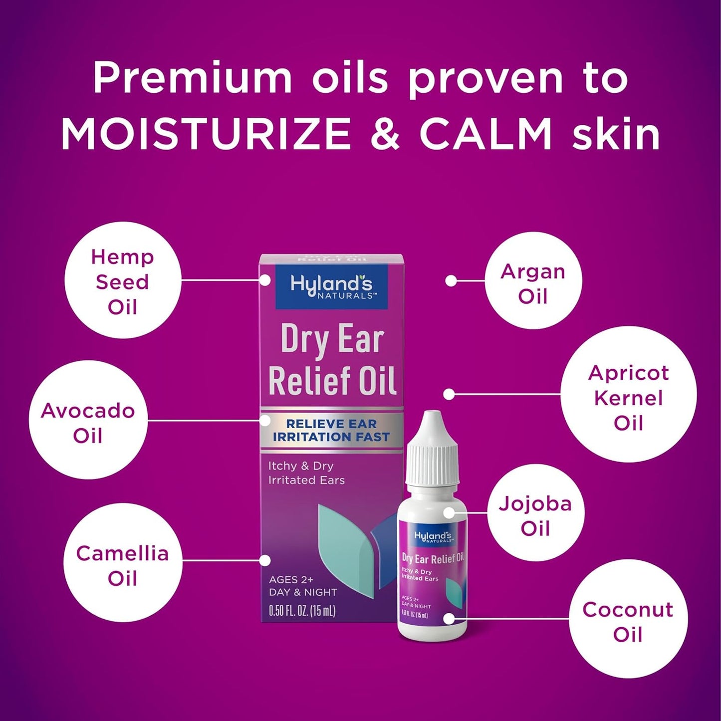 Naturals Dry Ear Relief Oil, Relieve Ear Irritation Fast, for Itchy & Dry Irritated Ears, Ages 2+, Day & Night Drops, 0.5 Ounce