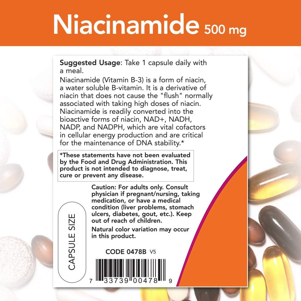 NOW Foods Supplements, Niacinamide (Vitamin B-3) 500 mg, Energy Production*, 100 Veg Capsules