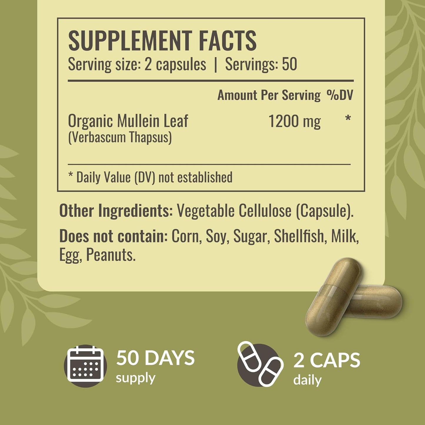 Mullein Leaf Capsules - Lung Cleanse - Respiratory Health - Organic Mullein Leaf Extract for Lung Detox - 1200mg 100 Vegan Caps