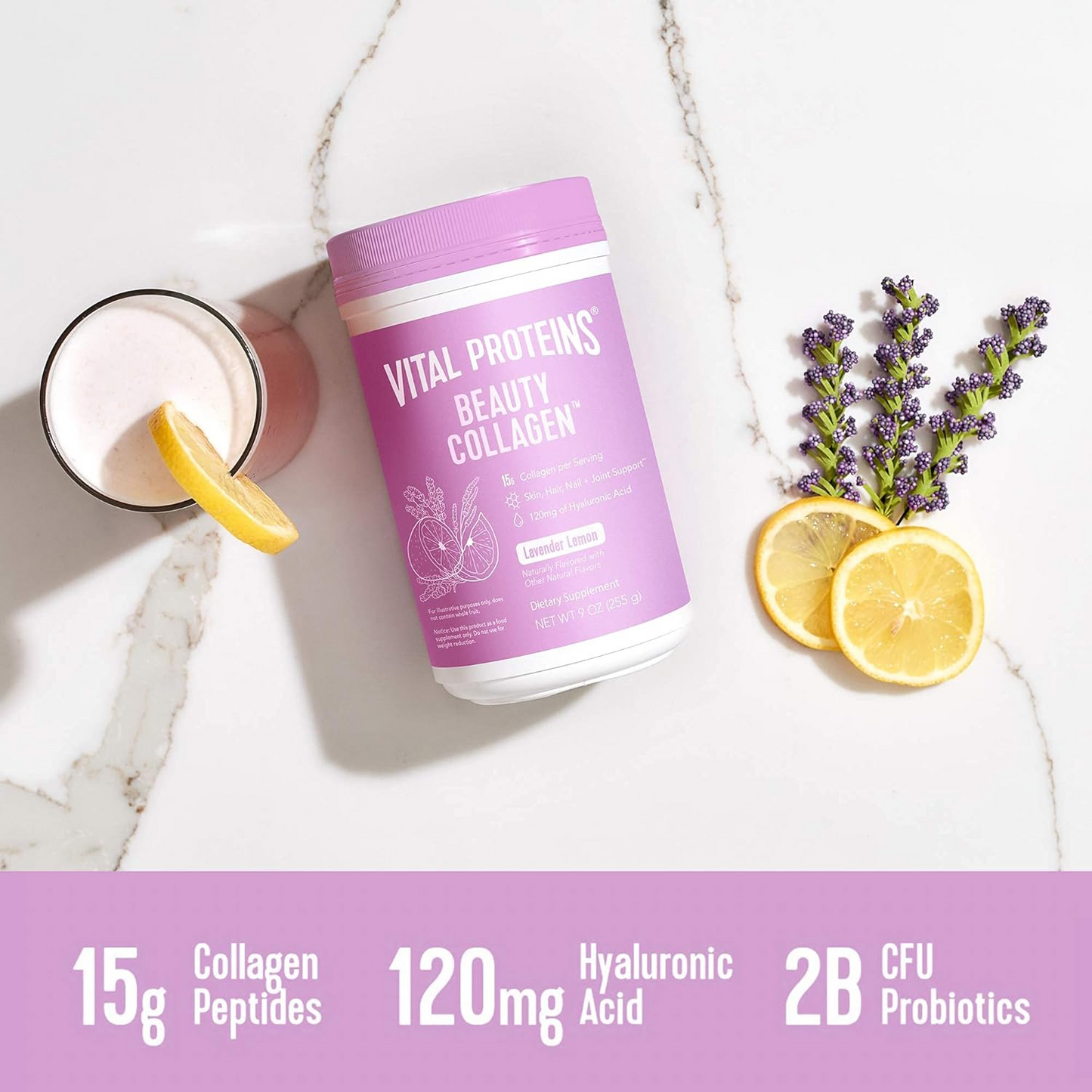Vital Protein Beauty Collagen Peptides for Women, 120mg of Hyaluronic Acid 9oz