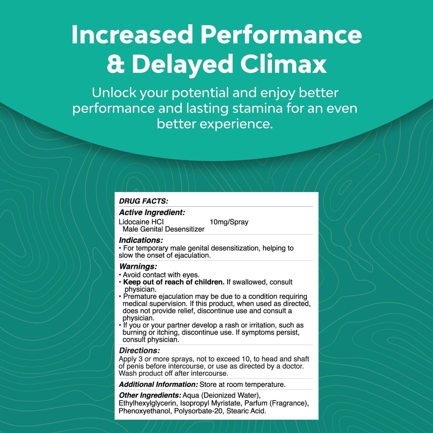 Lidocaine Desensitizing Topical Spray Climax Control for Men - Longer Lasting Performance - Natural Men's Delay Spray and Prolong Climax for Him - Boost Endurance and Stamina Fast Acting
