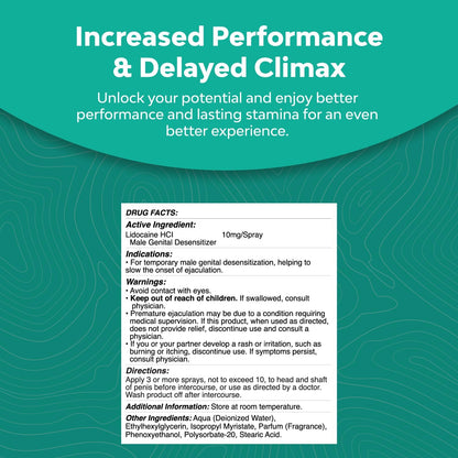 Lidocaine Desensitizing Topical Spray Climax Control for Men - Longer Lasting Performance - Natural Men's Delay Spray and Prolong Climax for Him - Boost Endurance and Stamina Fast Acting