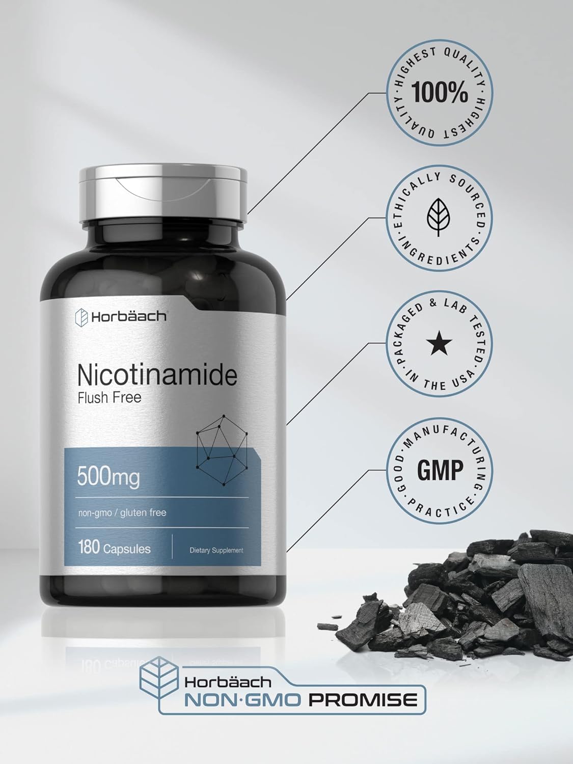 Horbaach - Nicotinamide | 500mg | 180 Capsules