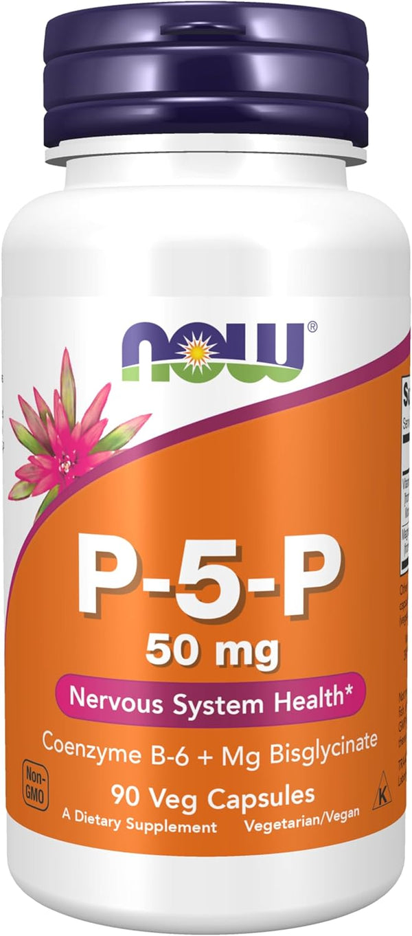 NOW Foods Supplements, P-5-P 50 mg with Coenzyme B-6 + Mg Bisglycinate, 90 Veg Capsules now