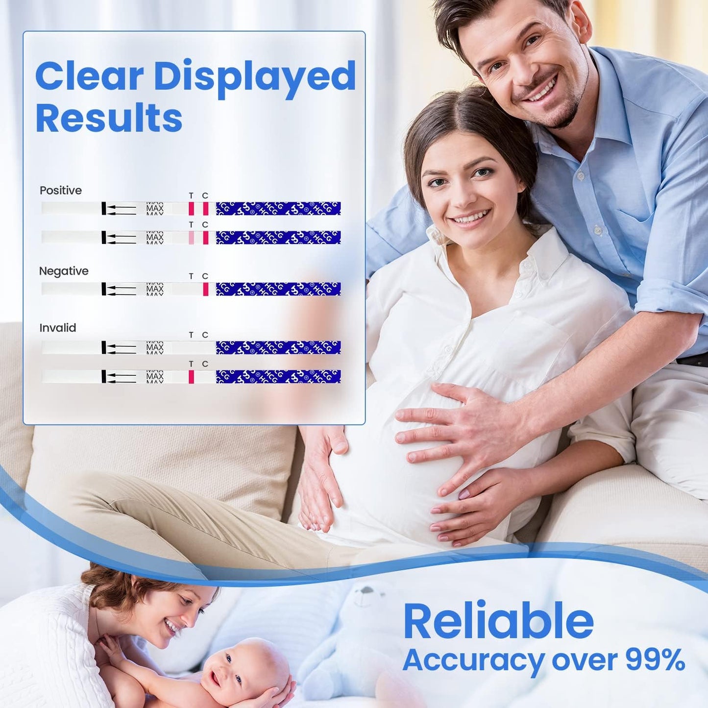 Femometer Pregnancy Tests Early Home Detection, Pruebas De Embarazo 99% Accurate Rapid Results, 3 Pack HCG Test Sticks for at Home Use