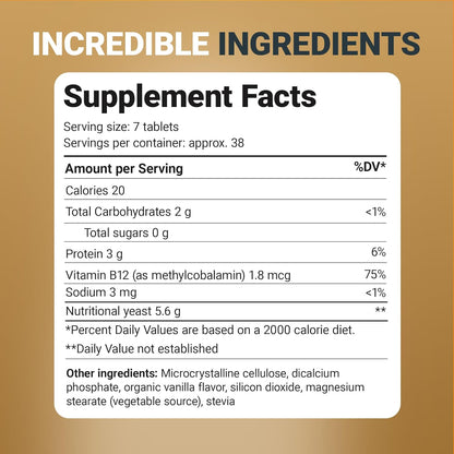 Dr. Berg Nutritional Yeast Tablets – Natural B12 Added – Organic Vanilla Flavor - 270 Vegan Tablets