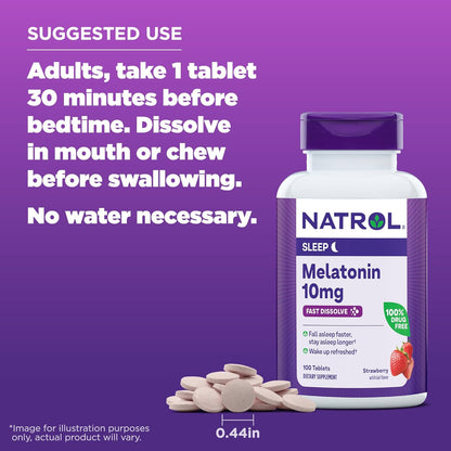 Natrol Fast Dissolve Melatonin 10 mg, 100 Strawberry-Flavored Melatonin Tablets