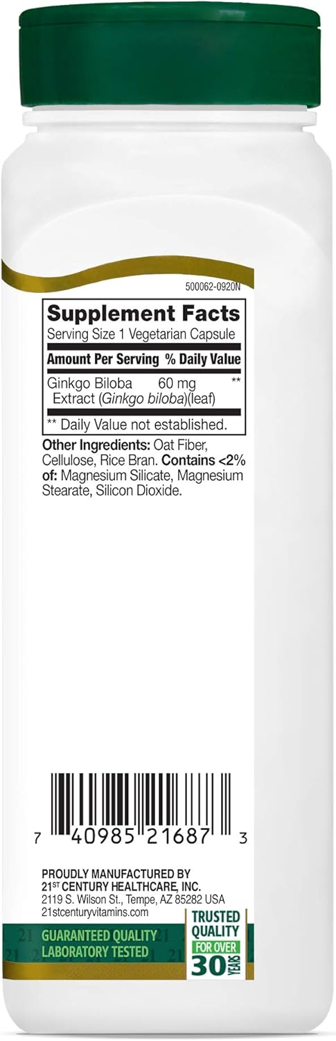 21st Century Ginkgo Biloba Extract Veg-Capsules, 200-Count