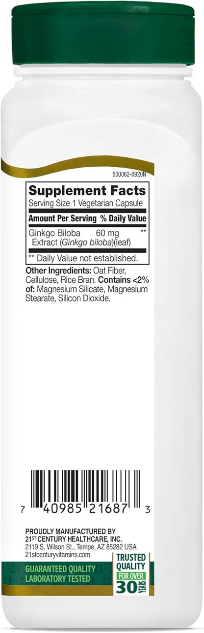21st Century Ginkgo Biloba Extract Veg-Capsules, 200-Count