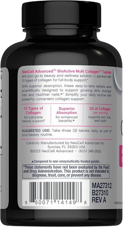 NeoCell Advanced Multi Collagen Peptides | 10 Types of Collagen | 120 Tablets