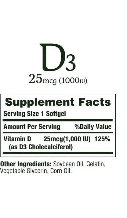 Nature's Bounty Vitamin D3 1000 IU Immune Health, 120 Softgels