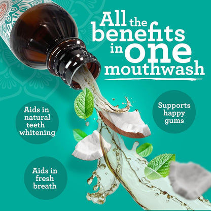 GuruNanda Oil Pulling (8 Fl.Oz) with Coconut Oil and Peppermint Oil for Oral Health, Healthy Teeth and Gums, Alcohol Free Mouthwash, Teeth Whitening, Helps with Bad Breath and Freshens Mouth