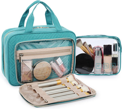 BAGSMART Toiletry Bag Hanging Travel Makeup Organizer with TSA Approved Transparent Cosmetic Bag Makeup Bag for Full Sized Toiletries (Blue, Large)