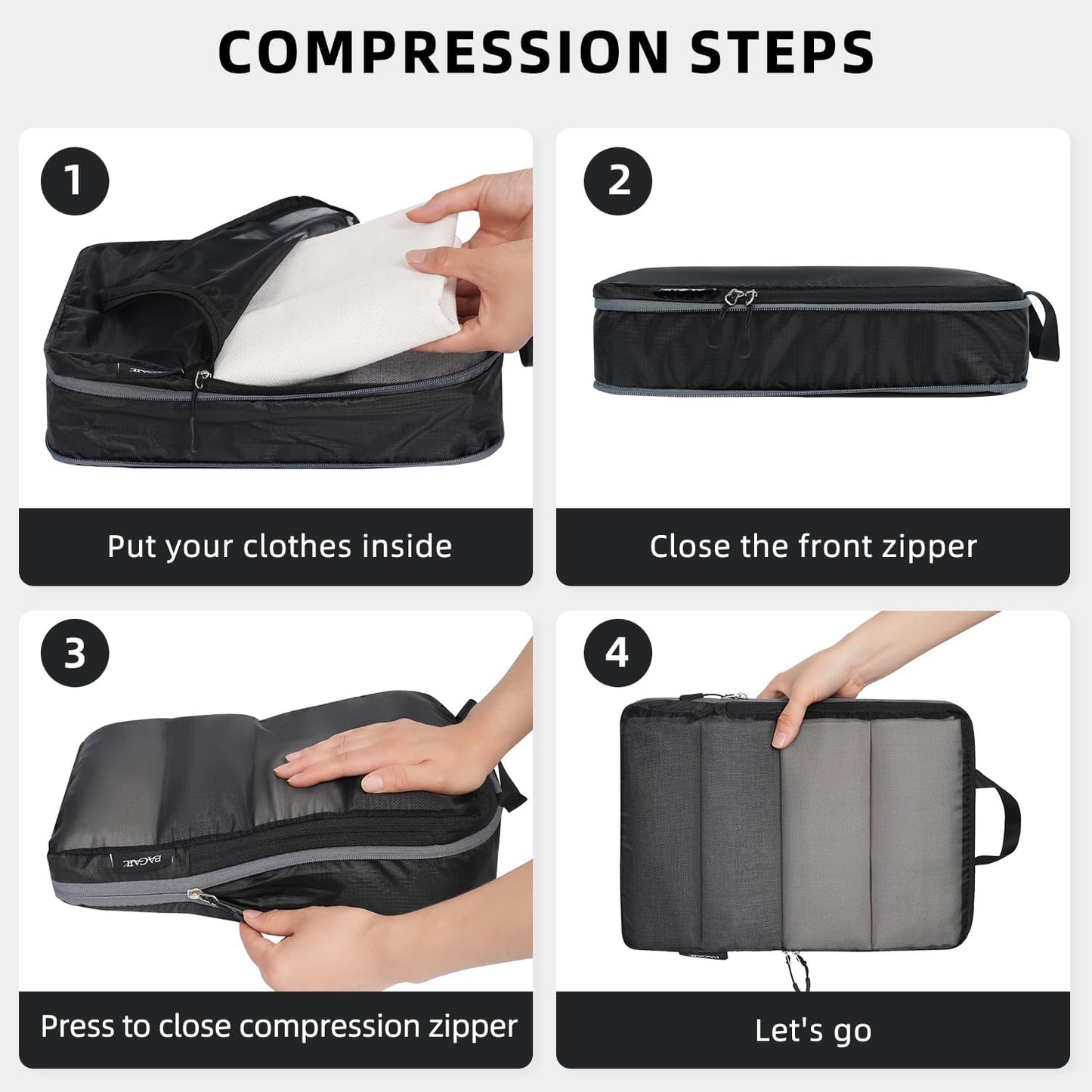 BAGAIL 4 Set/5 Set/6 Set Compression Packing Cubes Travel Accessories Expandable Packing Organizers