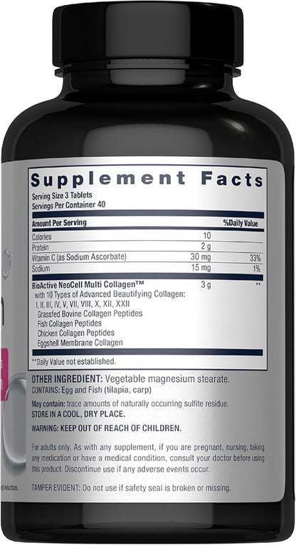 NeoCell Advanced Multi Collagen Peptides | 10 Types of Collagen | 120 Tablets