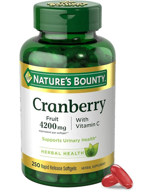 Nature's Bounty Cranberry 4200mg With Vitamin C, Urinary Health & Immune Support, Cranberry Concentrate, 250 Rapid Release Softgels Nature's Bounty