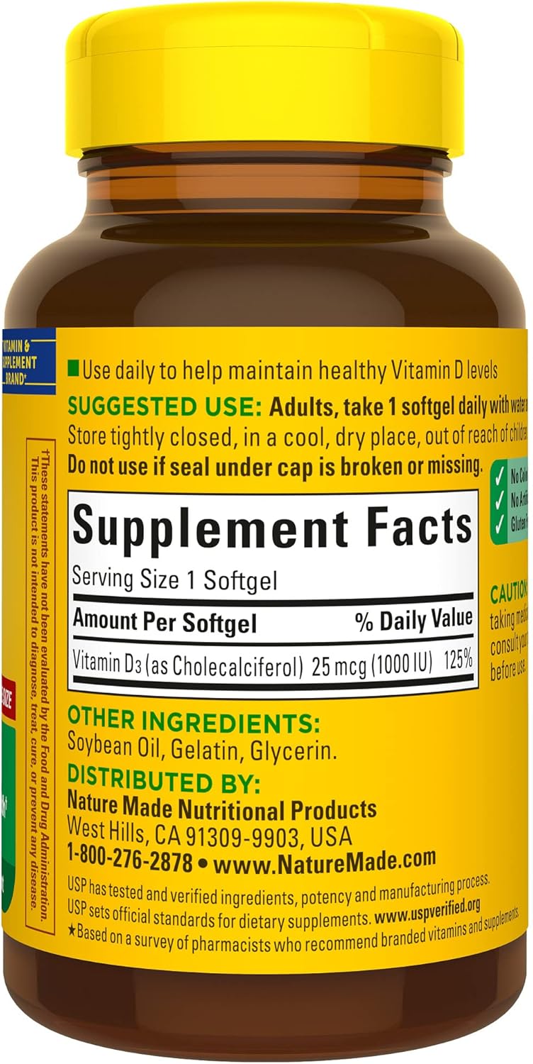 Nature Made Vitamin D3 1000 IU (25 mcg) 180 Softgels