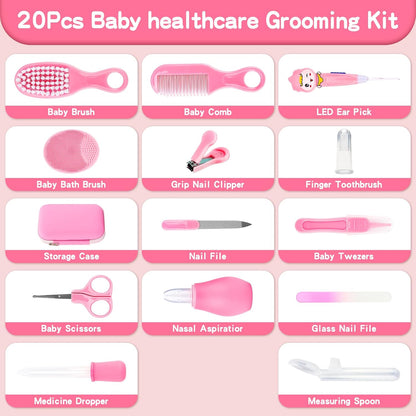 Esonto Baby Healthcare and Grooming Kit,Baby Hair Clippers, Baby Nail Clippers with Light for Newborn Infant Toddler Kids Toes and Fingernails - Care, Polish and Trim (20 Kits Pink)