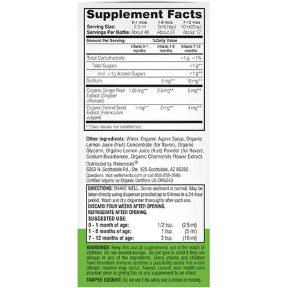 Wellements Organic Gripe Water, 4 Fl Oz, Eases Baby's Stomach Discomfort and Gas, Free from Dyes, Parabens, Preservatives
