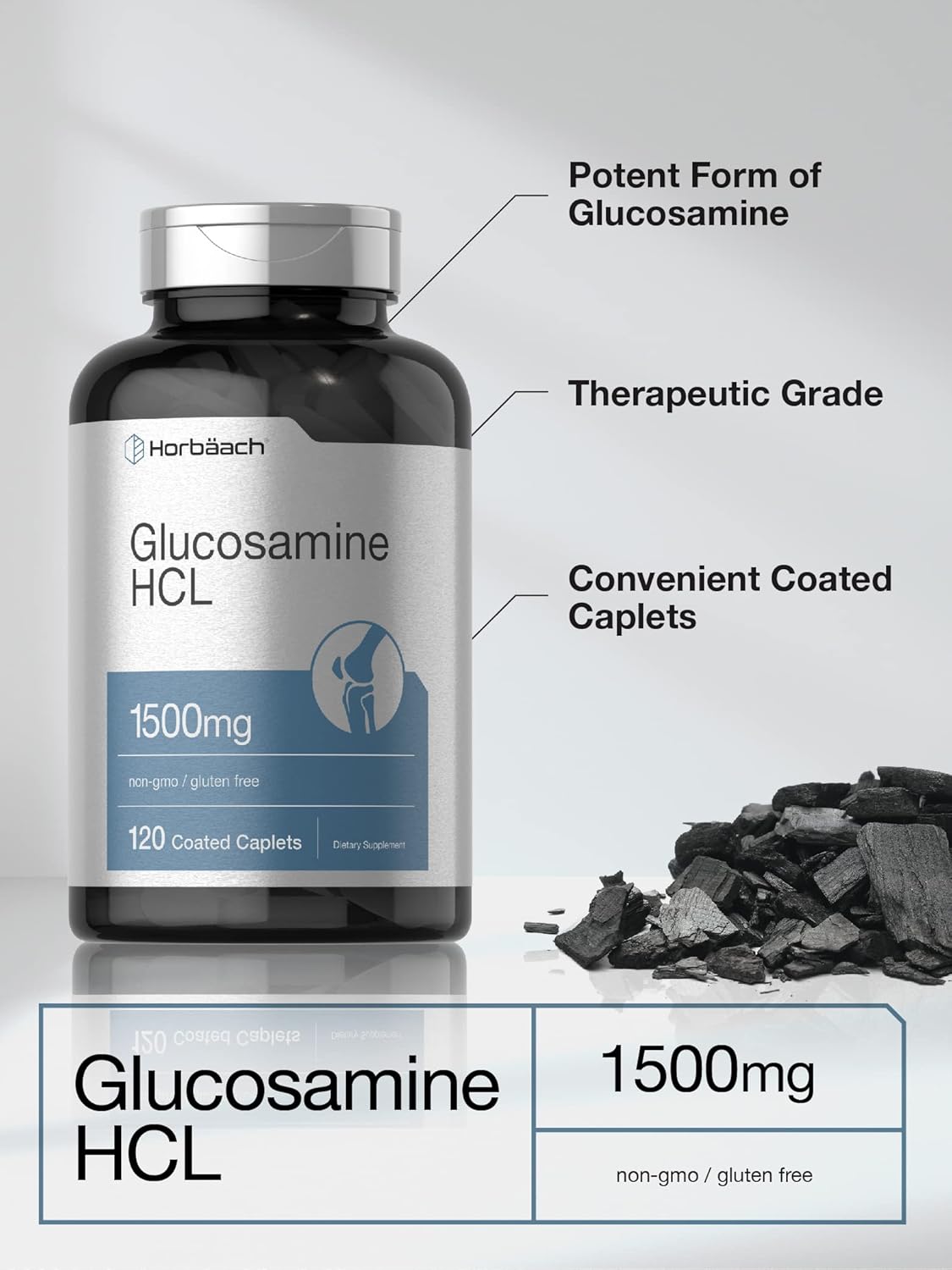 Horbäach Glucosamine HCl | 1500mg | 120 Caplets | Non-GMO and Gluten Free Supplement