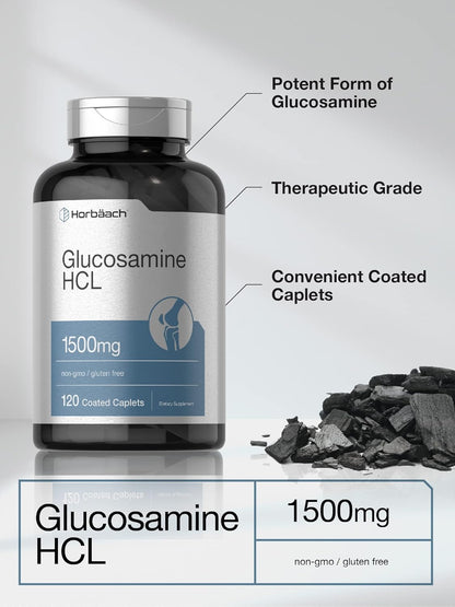 Horbäach Glucosamine HCl | 1500mg | 120 Caplets | Non-GMO and Gluten Free Supplement