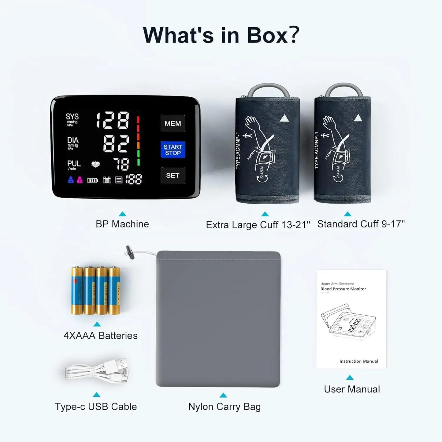 LIVAROCI Pressure Monitor, 9-17'' & 13-21'' Extra Large Blood Pressure Cuff Upper Arm, LED Color Backlit Screen Automatic Digital Blood Pressure Machine with USB Cable and 4 AAA Batteries LIVAROCI