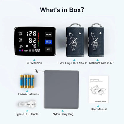 LIVAROCI Pressure Monitor, 9-17'' & 13-21'' Extra Large Blood Pressure Cuff Upper Arm, LED Color Backlit Screen Automatic Digital Blood Pressure Machine with USB Cable and 4 AAA Batteries LIVAROCI